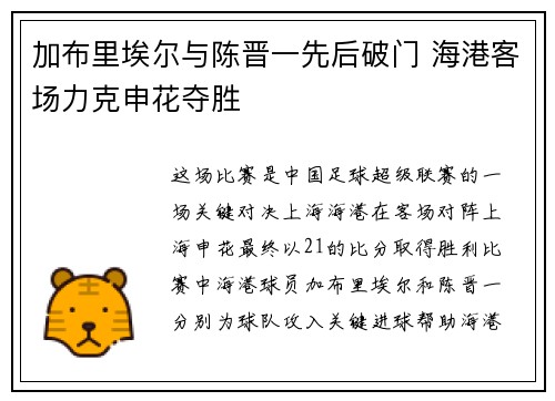 加布里埃尔与陈晋一先后破门 海港客场力克申花夺胜